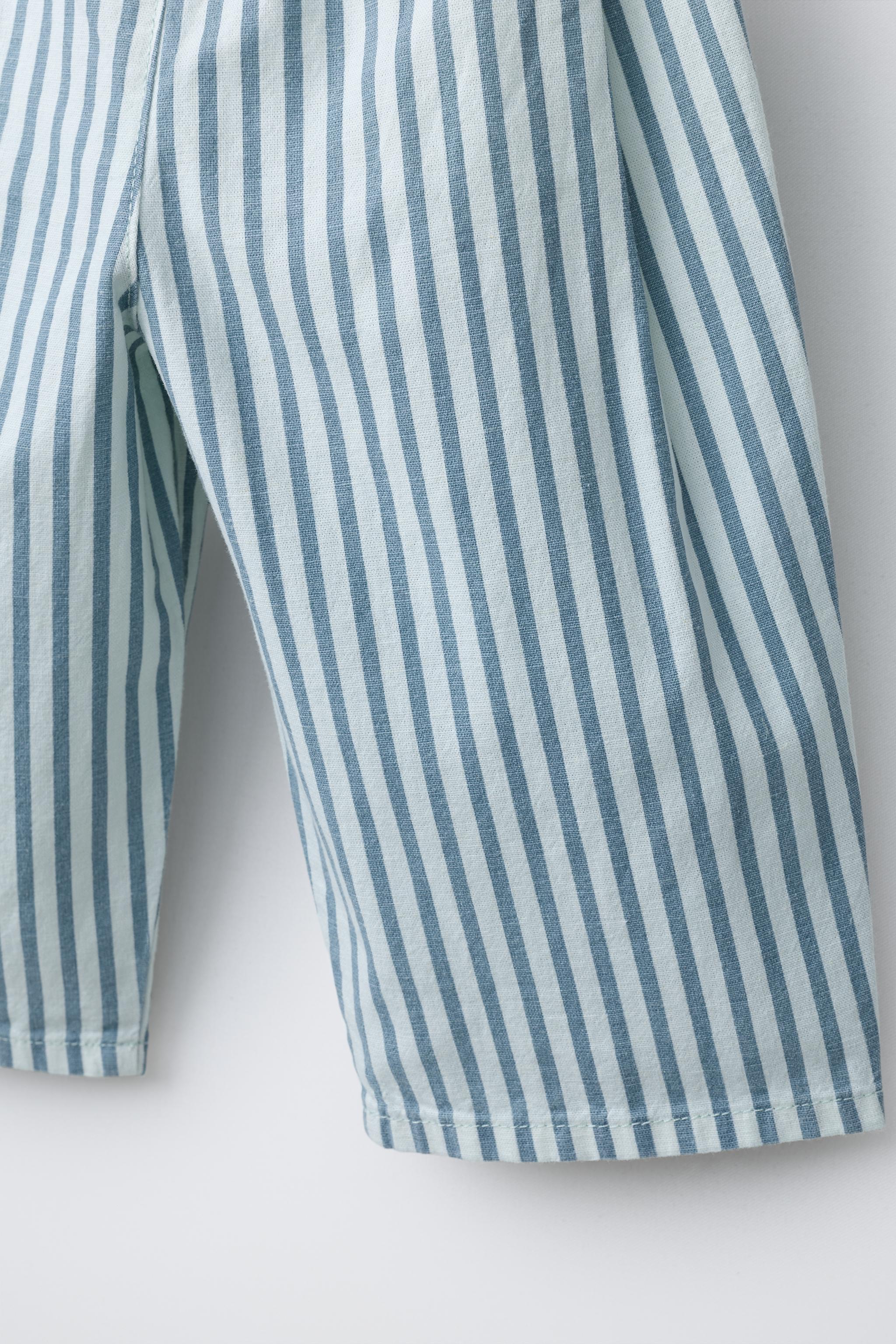 PANTALON RAYURES COTON LIN
